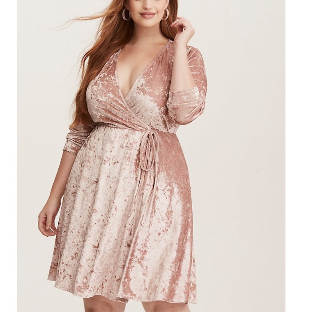 Blush Pink Crushed Velvet Wrap Dress